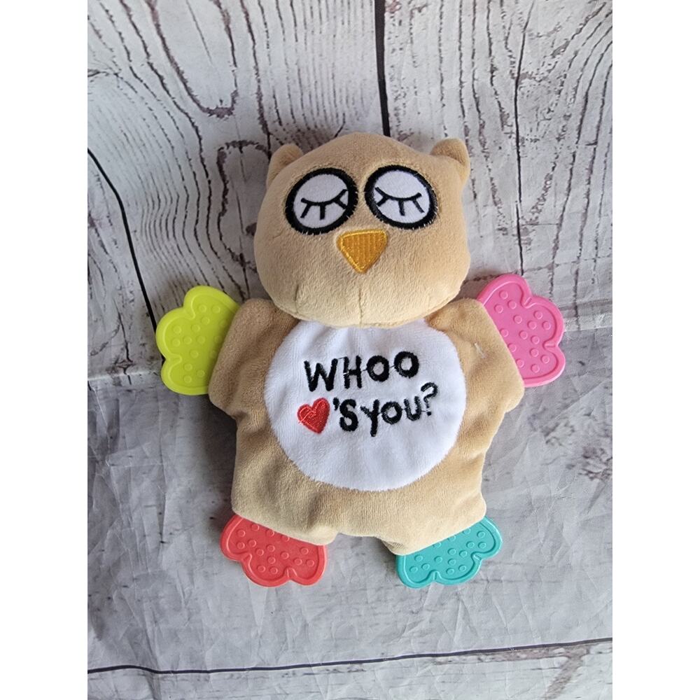 Cribmates Owl Plush Crinkle Doll Teether lovey Whoo Loves You Tan White
